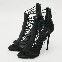 مملوكة مسبقًا Giuseppe Zanotti Size 39 Black Suede Caged Strappy Sandals
