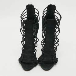مملوكة مسبقًا Giuseppe Zanotti Size 39 Black Suede Caged Strappy Sandals