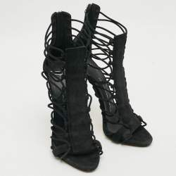 مملوكة مسبقًا Giuseppe Zanotti Size 39 Black Suede Caged Strappy Sandals