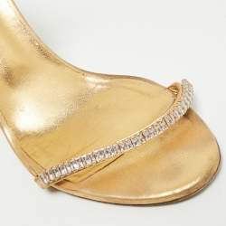 Pre Owned Giuseppe Zanotti Size 41  Gold Leather Crystal Embellished Slide Sandals