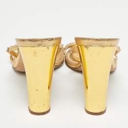 Pre Owned Giuseppe Zanotti Size 41  Gold Leather Crystal Embellished Slide Sandals