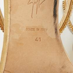 Pre Owned Giuseppe Zanotti Size 41  Gold Leather Crystal Embellished Slide Sandals