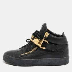 Pre Owned Giuseppe Zanotti Coby Size 42 Black Leather High Top Sneakers