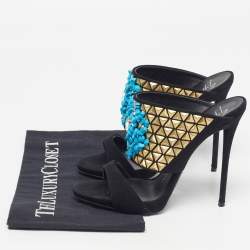 Pre Owned صندل جوسيبي زانوتي كولاين سويدي أسود مزخرف كريستال مقاس 37.5