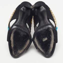 Pre Owned صندل جوسيبي زانوتي كولاين سويدي أسود مزخرف كريستال مقاس 37.5