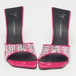 Pre Owned Giuseppe Zanotti Tutankamon Crystal Embellished Size 38.5 Pink Suede Slide Sandals