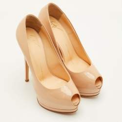 مملوكة مسبقًا حذاء كعب عالي جوزيبي زانوتي شارون بمقدمة مفتوحة ونعال سميكة جلد براءات اختراع لون وردي بيج مقاس 36