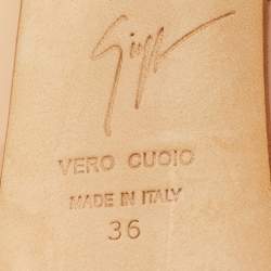 مملوكة مسبقًا حذاء كعب عالي جوزيبي زانوتي شارون بمقدمة مفتوحة ونعال سميكة جلد براءات اختراع لون وردي بيج مقاس 36