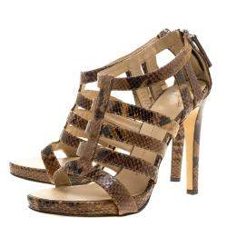 Pre Owned Giuseppe Zanotti Brown Snake Embossed Leather Strappy Sandals Size 40.5