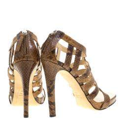 Pre Owned Giuseppe Zanotti Brown Snake Embossed Leather Strappy Sandals Size 40.5