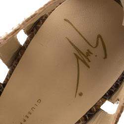 Pre Owned Giuseppe Zanotti Brown Snake Embossed Leather Strappy Sandals Size 40.5