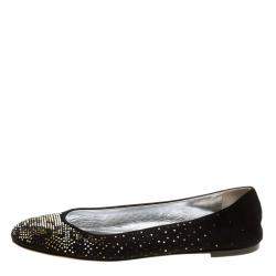 Pre Owned Giuseppe Zanotti Black Suede and Crystal Embellished Ballet Flats Size 39