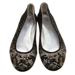 Pre Owned Giuseppe Zanotti Black Suede and Crystal Embellished Ballet Flats Size 39
