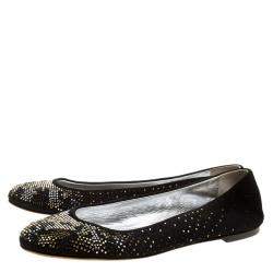 Pre Owned Giuseppe Zanotti Black Suede and Crystal Embellished Ballet Flats Size 39