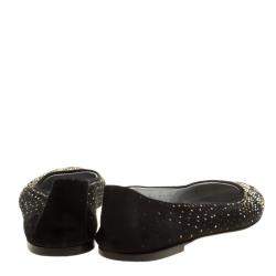 Pre Owned Giuseppe Zanotti Black Suede and Crystal Embellished Ballet Flats Size 39