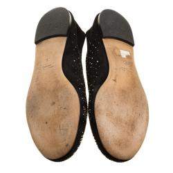 Pre Owned Giuseppe Zanotti Black Suede and Crystal Embellished Ballet Flats Size 39