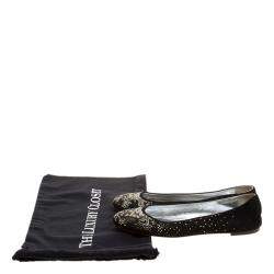 Pre Owned Giuseppe Zanotti Black Suede and Crystal Embellished Ballet Flats Size 39