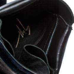 Pre Owned Giuseppe Zanotti Navy Blue/Black Velvet and Leather Coby High Top Sneakers Size 36