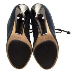 Pre Owned حذاء بوت جوسيبي زانوتي مقدمة مفتوحة أربطة كانفاس أزرق مقاس 37.5