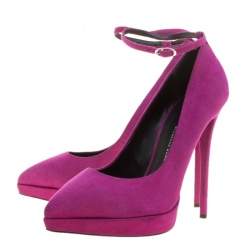 Pre Owned Giuseppe Zanotti Pink Suede Ankle Strap Platform Pointed Toe Pumps Size 41