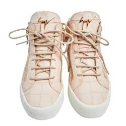 Pre Owned Giuseppe Zanotti Peach Croc Embossed Leather London High Top Sneakers Size 41