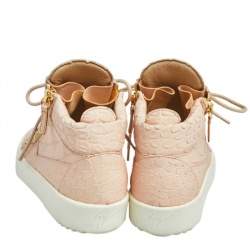 Pre Owned Giuseppe Zanotti Peach Croc Embossed Leather London High Top Sneakers Size 41