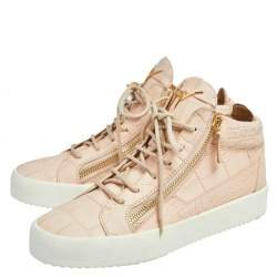 Pre Owned Giuseppe Zanotti Peach Croc Embossed Leather London High Top Sneakers Size 41