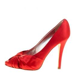 Giuseppe Zanotti Red Satin Criss Cross Peep Toe Pumps Size 38