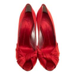 Giuseppe Zanotti Red Satin Criss Cross Peep Toe Pumps Size 38
