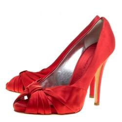 Giuseppe Zanotti Red Satin Criss Cross Peep Toe Pumps Size 38