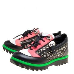 Pre Owned Giuseppe Zanotti Multicolor Leather Stud Detail Lace Up Sneakers Size 36