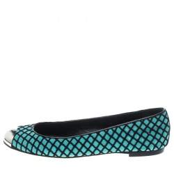 Pre Owned Giuseppe Zanotti Green/Black Suede and Fabric Cap Toe Ballet Flats Size 38