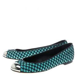 Pre Owned Giuseppe Zanotti Green/Black Suede and Fabric Cap Toe Ballet Flats Size 38