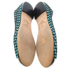 Pre Owned Giuseppe Zanotti Green/Black Suede and Fabric Cap Toe Ballet Flats Size 38