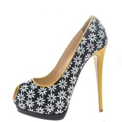 مملوكة مسبقًا حذاء كعب عالي جوسيبي زانوتي مقدمة مفتوحة وقماش متعدد الألوان مقدمة مفتوحة نعل سميك مقاس 39