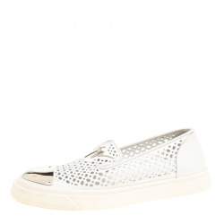 Giuseppe Zanotti White Perforated Leather Metal Cap Toe Skate Sneakers Size 40