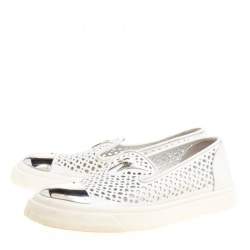Giuseppe Zanotti White Perforated Leather Metal Cap Toe Skate Sneakers Size 40