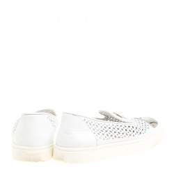 Giuseppe Zanotti White Perforated Leather Metal Cap Toe Skate Sneakers Size 40