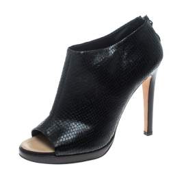 Pre Owned Giuseppe Zanotti Black Snake Embossed Leather Peep Toe Ankle Booties Size 40.5