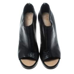 Pre Owned Giuseppe Zanotti Black Snake Embossed Leather Peep Toe Ankle Booties Size 40.5