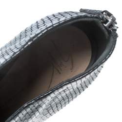 Pre Owned Giuseppe Zanotti Black Snake Embossed Leather Peep Toe Ankle Booties Size 40.5