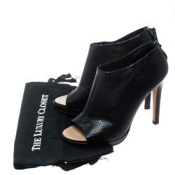 Pre Owned Giuseppe Zanotti Black Snake Embossed Leather Peep Toe Ankle Booties Size 40.5