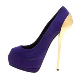 Pre Owned Giuseppe Zanotti Purple Suede Peep Toe Platform Pumps Size 38.5