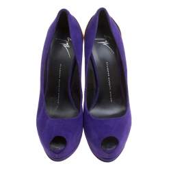 Pre Owned Giuseppe Zanotti Purple Suede Peep Toe Platform Pumps Size 38.5