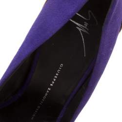 Pre Owned Giuseppe Zanotti Purple Suede Peep Toe Platform Pumps Size 38.5