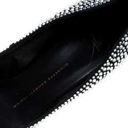 Pre Owned Giuseppe Zanotti Black Crystal Embellished Suede Ester Pointed Toe Pumps Size 37