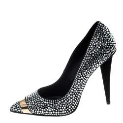 Pre Owned Giuseppe Zanotti Black Crystal Embellished Suede Ester Pointed Toe Pumps Size 37