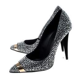 Pre Owned Giuseppe Zanotti Black Crystal Embellished Suede Ester Pointed Toe Pumps Size 37