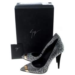 Pre Owned Giuseppe Zanotti Black Crystal Embellished Suede Ester Pointed Toe Pumps Size 37