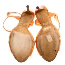 Pre Owned Giuseppe Zanotti Orange Python Embossed Leather Cross Strap Sandals Size 39